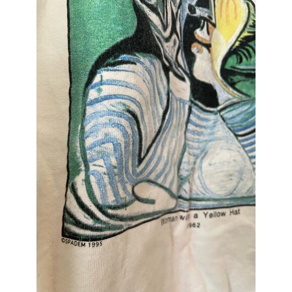 Vintage 90s Woman with a Yellow Hat Pablo Picasso 1995 Art Crewneck Adult Large - Picture 2 of 4
